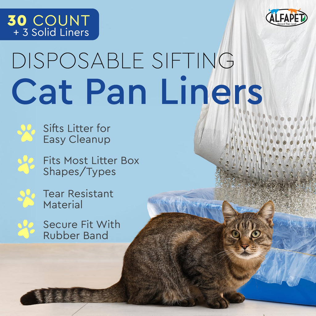 Alfapet Original Sifting Cat Litter Box Liners - Extra Giant 30 Count - Tear-Resistant Cat Litter Bags - Waterproof Kitty Litter Liners - Fits Almost All Litterbox Pan Sizes, 40" x 38", 30 lb Capacity