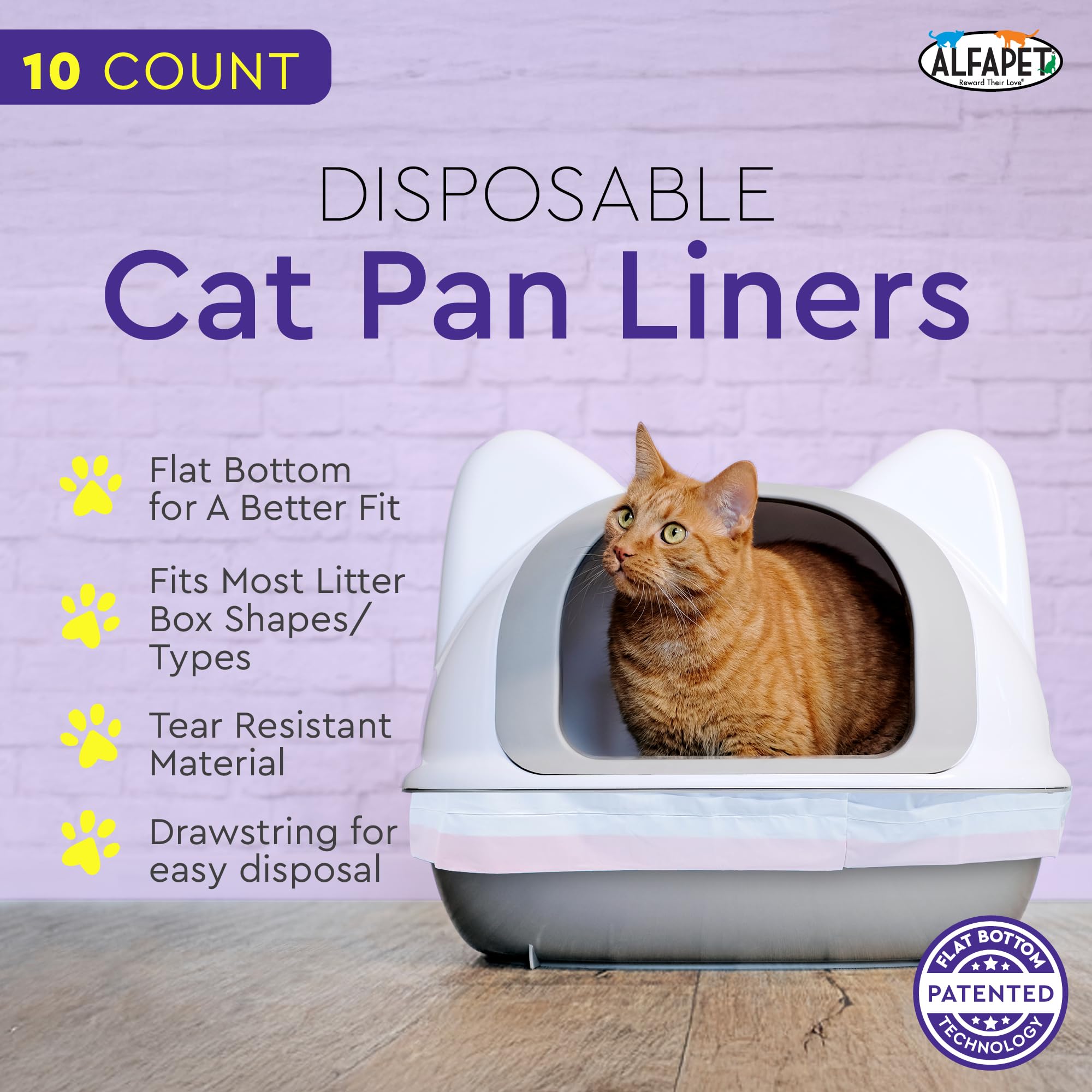 Alfapet Heavy Duty Flat Bottom Cat Litter Box Liners - Extra Giant10 Count - Tear-Resistant Cat Litter Bags - Kitty Litter Liners for Rectangular Litterbox Pans, 36” x 18” x 2MIL Thick 30 lb Capacity Secondary image