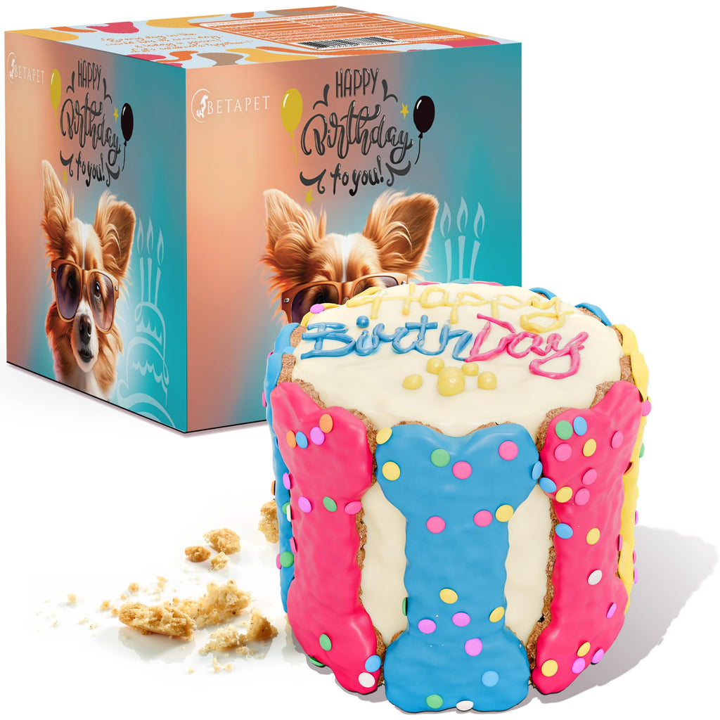 BETAPET Dog Birthday Cake for Dogs to Eat - Rice Cake Based Dessert Made with Dog Birthday Treats and Human Grade Ingredients - Happy Birthday Dog Cake - Dog Birthday Gift for Puppy