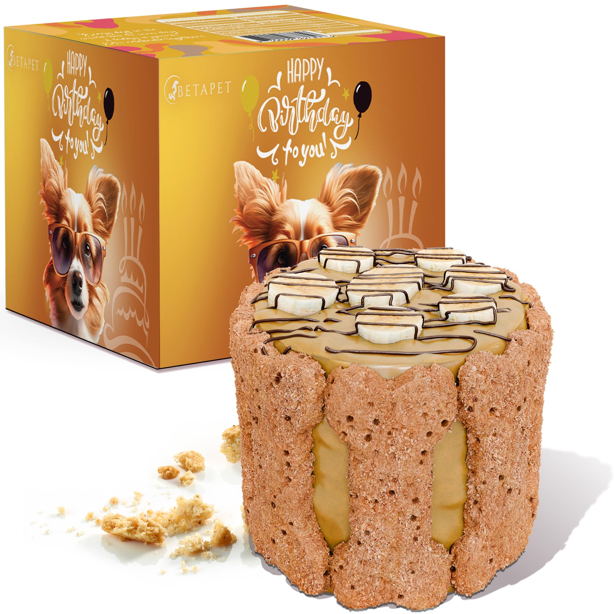 BETAPET Dog Birthday Cake for Dogs to Eat - Rice Cake Based Dessert Made with Dog Birthday Treats and Human Grade Ingredients - Happy Birthday Dog Cake - Dog Birthday Gift for Puppy