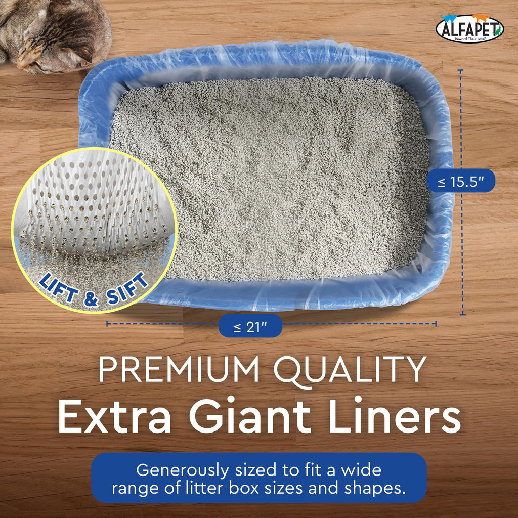 Cat Litter Box Sifting Liners Alfapet - Extra Giant 50 Count - Tear-Resistant Cat Litter Bags - Waterproof Kitty Litter Liners - Fits Almost All Litterbox Pan Sizes, 40" x 38", 30 lb Capacity