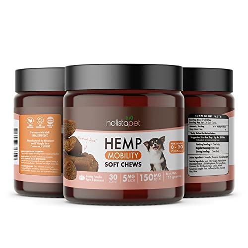 HolistaPet Hemp Mobility Chews for Dogs - Joint & Mobility Care - 30 Soft Chews - 150mg - Made in USA - Powerful Relief with Hemp Oil Turmeric & Boswellia - Organic - Hips & Joint Pain - Inflammation