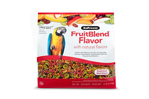 ZuPreem FruitBlend Flavor Pellets Bird Food for Large Birds, 12 lb - Daily Blend Made in USA for Amazons, Macaws, Cockatoos