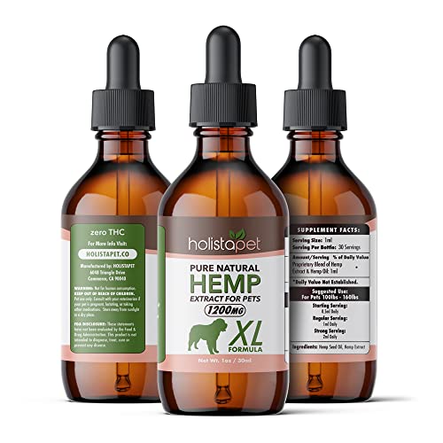 HolistaPet Hemp Oil for Dogs - 1200mg Tincture - Joint Pain, Separation Anxiety, Stress Relief, Anti-Inflammatory, Arthritis, Seizures, Chronic Pains - 100% Organic - Calming Drops Secondary image