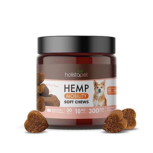 HolistaPet Hemp Mobility Chews for Dogs - Joint & Mobility Care - 30 Soft Chews - 300mg - Made in USA - Powerful Relief with Hemp Oil Turmeric & Boswellia - Organic - Hips & Joint Pain - Inflammation Main image