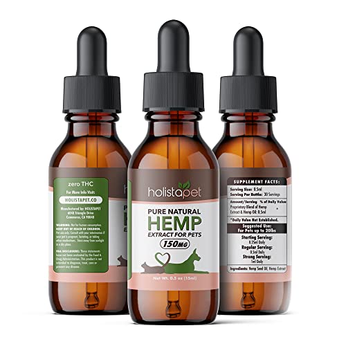 HolistaPet Hemp Oil for Dogs & Cats - Made in The U.S.A. - 100% Organic Hemp Oil - Supports Pain, Anxiety, and Hip & Joint Care (150mg) Secondary image
