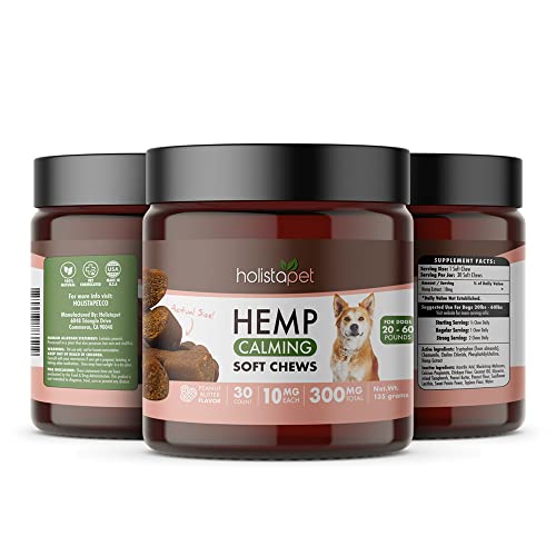 HolistaPet Hemp Calming Chews for Dogs - Stress & Anxiety Relief - 30 Soft Chews - 300mg - Made in USA - Calming Hemp Oil Treats for Dogs - Separation - Aggressive Behavior - Loud Noises - Thunder Secondary image