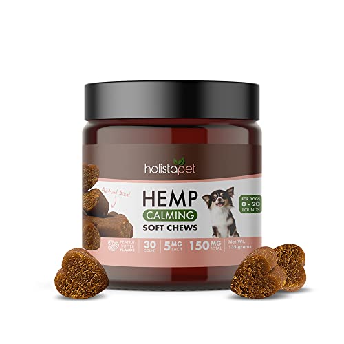 HolistaPet Hemp Calming Chews for Dogs - Stress & Anxiety Relief - 30 Soft Chews - 150mg - Made in USA - Calming Hemp Oil Treats for Dogs - Separation - Aggressive Behavior - Loud Noises - Thunder Main image