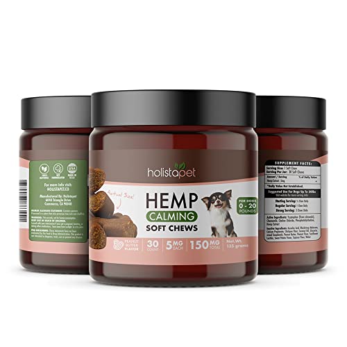 HolistaPet Hemp Calming Chews for Dogs - Stress & Anxiety Relief - 30 Soft Chews - 150mg - Made in USA - Calming Hemp Oil Treats for Dogs - Separation - Aggressive Behavior - Loud Noises - Thunder Secondary image