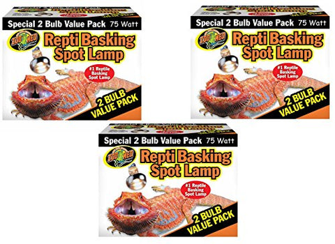 Zoo Med Reptile Basking Spot Lamp 75 Watts - 6 Bulbs Total (3 Packs with 2 per Pack)