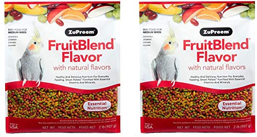 ZuPreem FruitBlend Flavor Pellets Bird Food for Medium Birds, 2 lb (Pack of 2) - Daily Blend Made in USA for Cockatiels, Quakers, Lovebirds, Small Conures