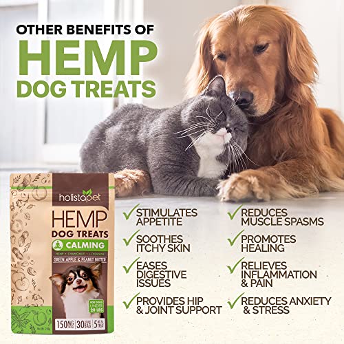 HolistaPet Hemp Dog Treats - Stress & Anxiety Relief - 30 Crunchy Treats - 150mg - Made in USA - Calming Hemp Oil Treats for Dogs - Separation - Aggressive Behavior - Loud Noises - Thunder