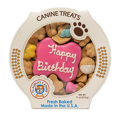 Claudia'S Canine Bakery Peanut Butter Dog Cookies, 10-Ounce, Happy Birthday, Pink