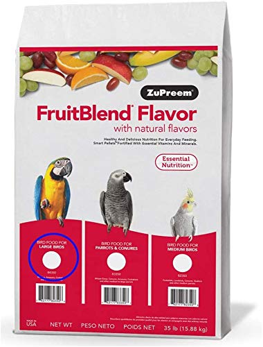 ZuPreem FruitBlend Flavor Pellets Bird Food for Large Birds, 12 lb - Daily Blend Made in USA for Amazons, Macaws, Cockatoos