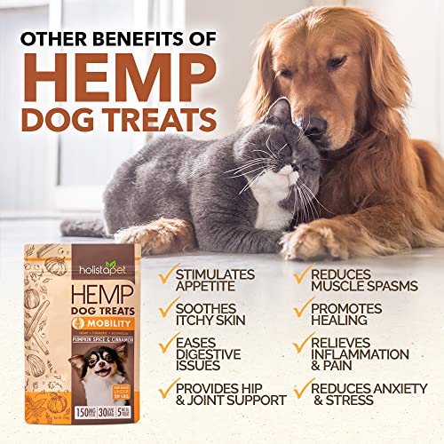 HolistaPet Hemp Dog Treats - Joint & Mobility Care - 30 Crunchy Treats - 150mg - Made in USA - Powerful Relief with Hemp Oil Turmeric & Boswellia - 100% Organic - for Hips & Joint Pain, Inflammation