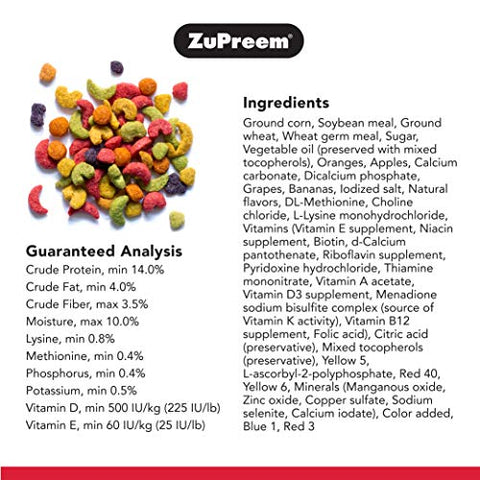 ZuPreem FruitBlend Flavor Pellets Bird Food for Parrots and Conures, 12 lb - Daily Blend Made in USA for Caiques, African Greys, Senegals, Amazons, Eclectus, Small Cockatoos