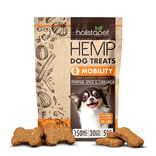 HolistaPet Hemp Dog Treats - Joint & Mobility Care - 30 Crunchy Treats - 150mg - Made in USA - Powerful Relief with Hemp Oil Turmeric & Boswellia - 100% Organic - for Hips & Joint Pain, Inflammation Main image