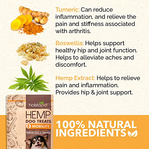 HolistaPet Hemp Dog Treats - Joint & Mobility Care - 30 Crunchy Treats - 150mg - Made in USA - Powerful Relief with Hemp Oil Turmeric & Boswellia - 100% Organic - for Hips & Joint Pain, Inflammation