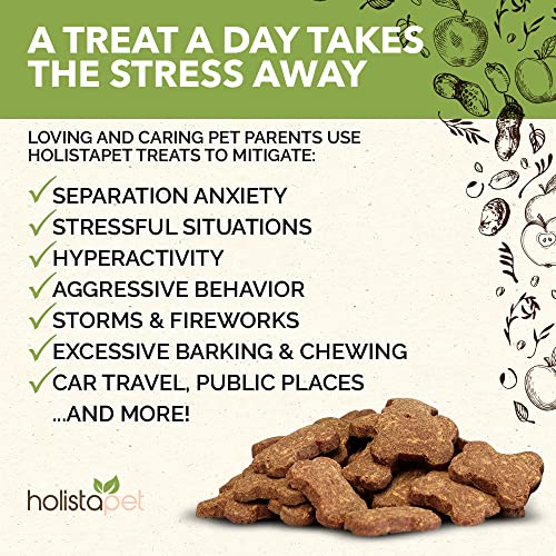 HolistaPet Hemp Dog Treats - Stress & Anxiety Relief - 30 Crunchy Treats - 150mg - Made in USA - Calming Hemp Oil Treats for Dogs - Separation - Aggressive Behavior - Loud Noises - Thunder