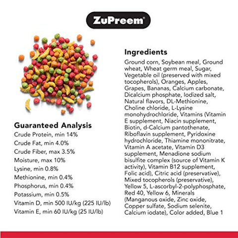 ZuPreem FruitBlend Flavor Pellets Bird Food for Medium Birds, 2 lb (Pack of 2) - Daily Blend Made in USA for Cockatiels, Quakers, Lovebirds, Small Conures