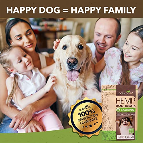 HolistaPet Hemp Dog Treats - Stress & Anxiety Relief - 30 Crunchy Treats - 150mg - Made in USA - Calming Hemp Oil Treats for Dogs - Separation - Aggressive Behavior - Loud Noises - Thunder