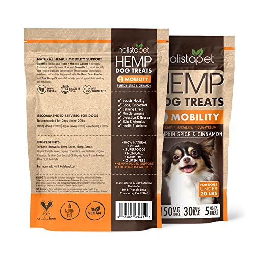 HolistaPet Hemp Dog Treats - Joint & Mobility Care - 30 Crunchy Treats - 150mg - Made in USA - Powerful Relief with Hemp Oil Turmeric & Boswellia - 100% Organic - for Hips & Joint Pain, Inflammation Secondary image