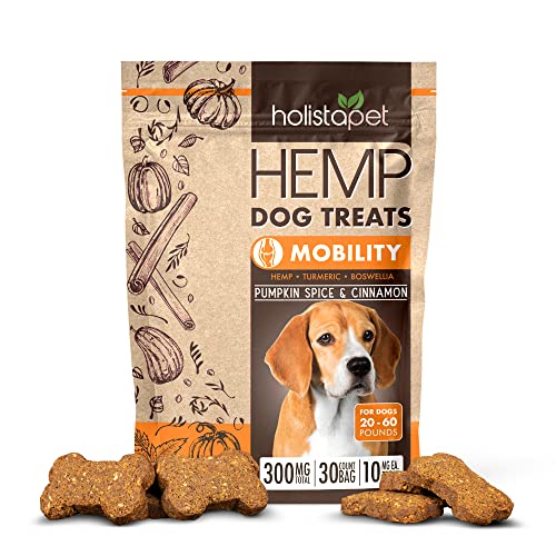 HolistaPet Hemp Dog Treats - Joint & Mobility Care - 30 Crunchy Treats - 300mg - Made in USA - Powerful Relief with Hemp Oil Turmeric & Boswellia - 100% Organic - for Hips & Joint Pain, Inflammation Main image