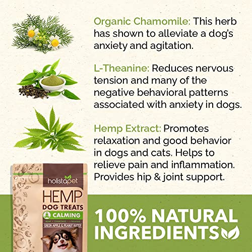 HolistaPet Hemp Dog Treats - Stress & Anxiety Relief - 30 Crunchy Treats - 150mg - Made in USA - Calming Hemp Oil Treats for Dogs - Separation - Aggressive Behavior - Loud Noises - Thunder