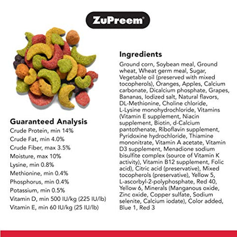 ZuPreem FruitBlend Flavor Pellets Bird Food for Large Birds, 12 lb - Daily Blend Made in USA for Amazons, Macaws, Cockatoos