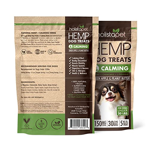 HolistaPet Hemp Dog Treats - Stress & Anxiety Relief - 30 Crunchy Treats - 150mg - Made in USA - Calming Hemp Oil Treats for Dogs - Separation - Aggressive Behavior - Loud Noises - Thunder
