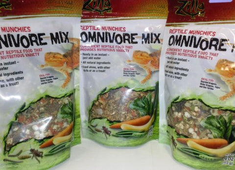 3 PACK ZILLA FREEZE DRIED REPTILE MUNCHIES OMNIVORE MIX 4 OZ (3 BAGS FOR A TOTAL OF 12 OZ OF FOOD!)