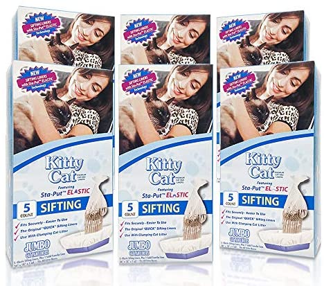 Alfapet Kitty Cat Pan Disposable, Elastic Sifting Liners- 5-Pack + 1 Solid Transfer Liner -for Large, X-Large, Giant, Extra-Giant Size Litter Boxes- with Easy Fit Sta-Put Technology - Pack of 6: Pet Supplies