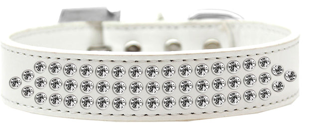 Three Row Clear Crystal Dog Collar White Size 18