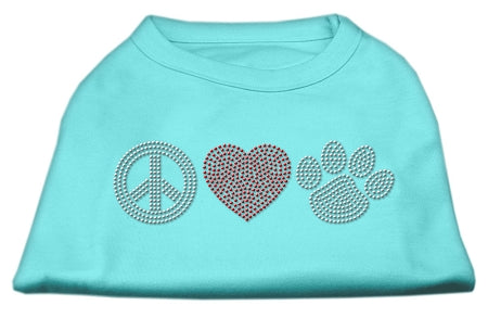 Peace Love And Paw Rhinestone Shirt Aqua