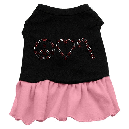 Peace Love Candy Cane Rhinestone Dress Black With