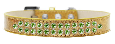 Two Row Lime Green Crystal Size Dog Collar