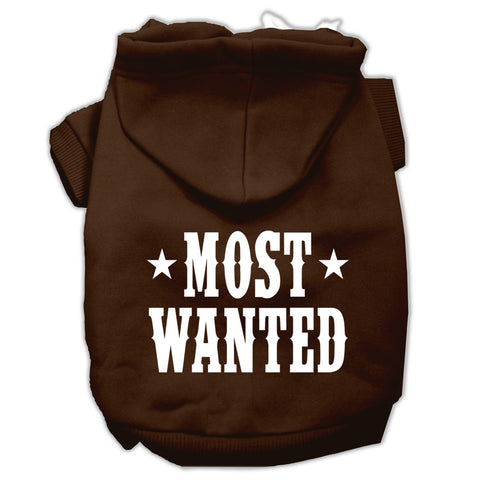 Most Wanted Screen Print Pet Hoodies Size