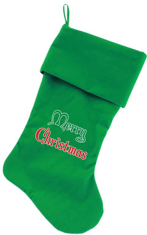 Merry Christmas Screen Print 18 Inch Velvet Christmas Stocking