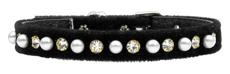 Velvet 3/8" Pearl And Clear Crystals Collar